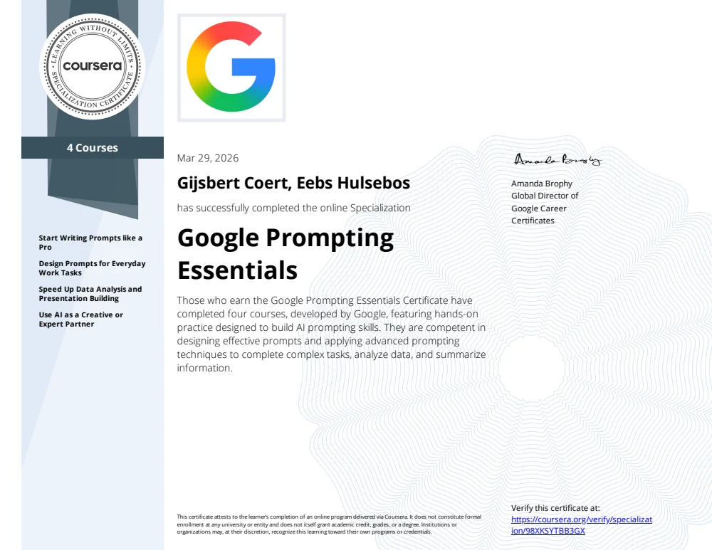 Google Prompting Essentials Specialization